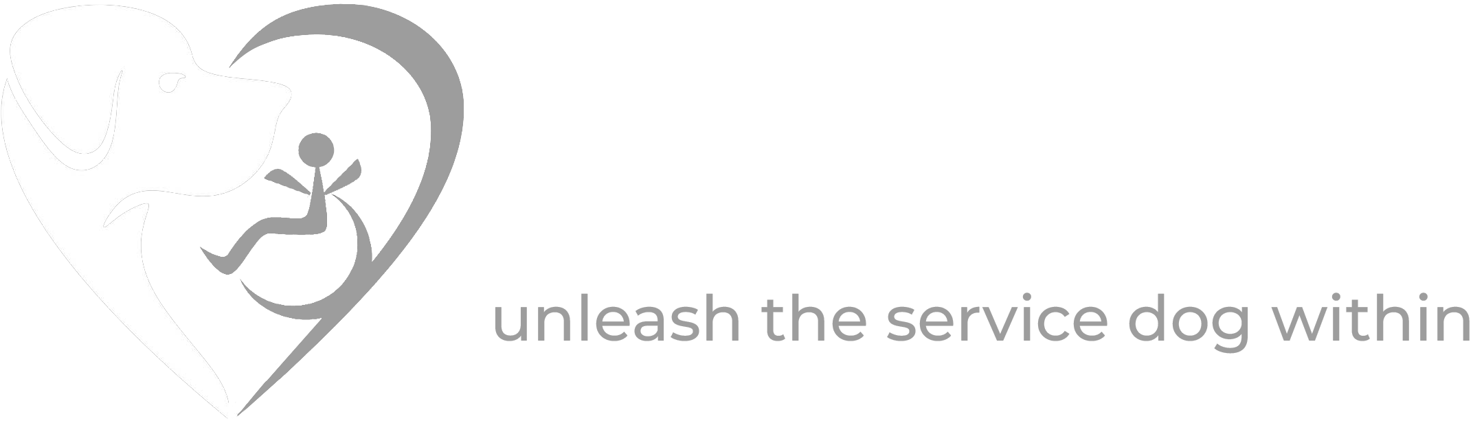 Logo is a heart shape with a dog on one side and a wheelchair on the other. Words say Doggedly - unleash the service dog within
